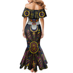Custom Adelaide Football Mermaid Dress With Crow Aboriginal Art Style