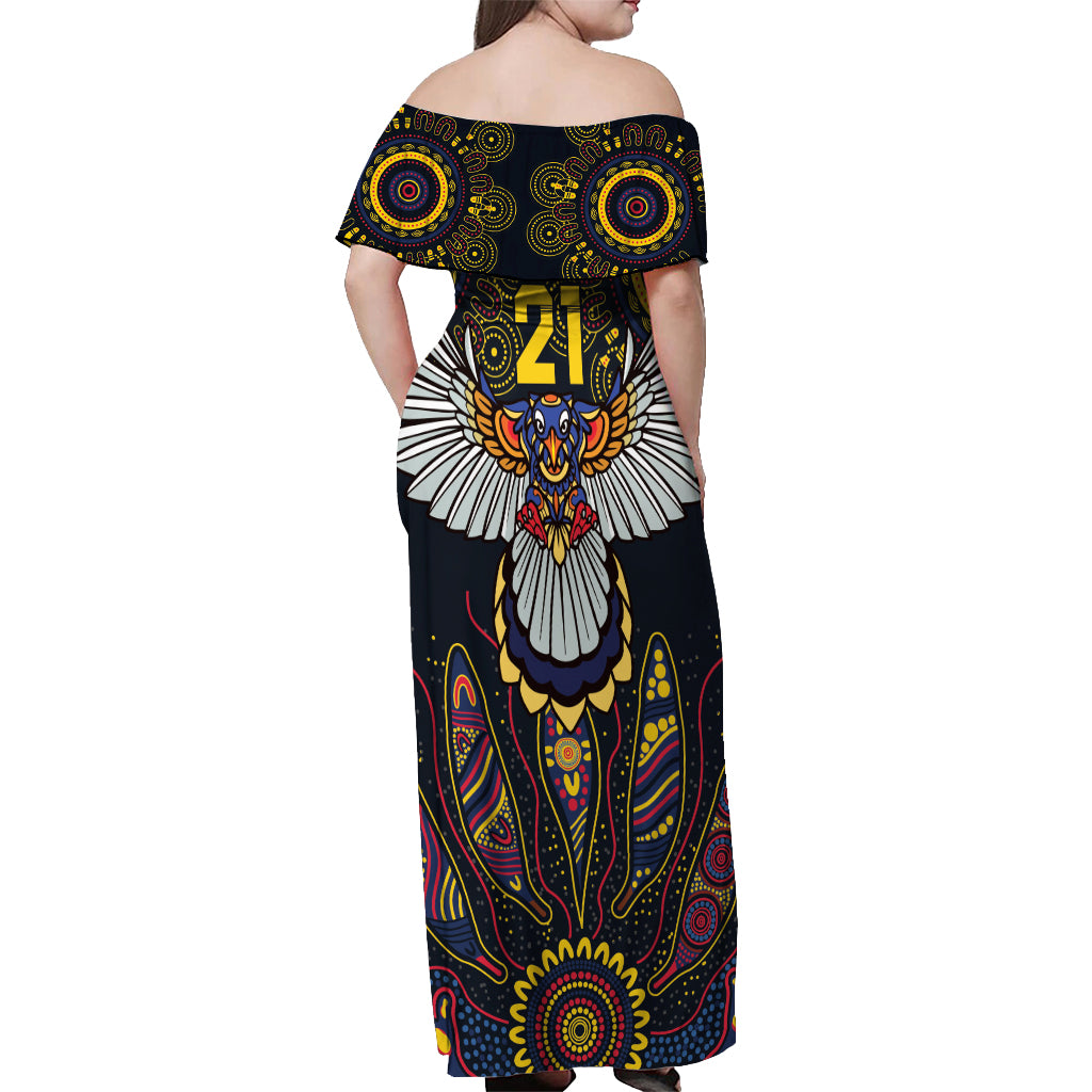 Custom Adelaide Football Off Shoulder Maxi Dress With Crow Aboriginal Art Style