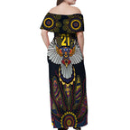 Custom Adelaide Football Off Shoulder Maxi Dress With Crow Aboriginal Art Style