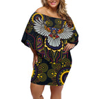 Custom Adelaide Football Off Shoulder Short Dress With Crow Aboriginal Art Style