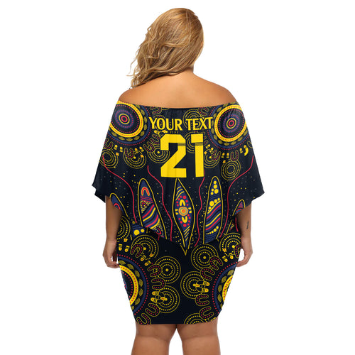 Custom Adelaide Football Off Shoulder Short Dress With Crow Aboriginal Art Style