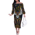 Custom Adelaide Football Off The Shoulder Long Sleeve Dress With Crow Aboriginal Art Style