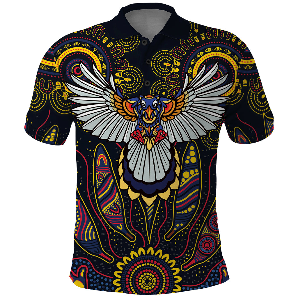 Custom Adelaide Football Polo Shirt With Crow Aboriginal Art Style