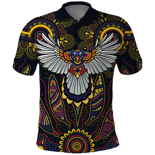 Custom Adelaide Football Polo Shirt With Crow Aboriginal Art Style