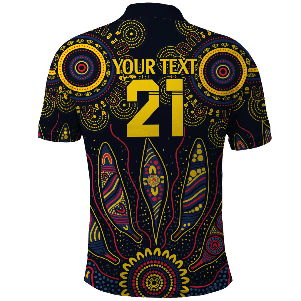 Custom Adelaide Football Polo Shirt With Crow Aboriginal Art Style