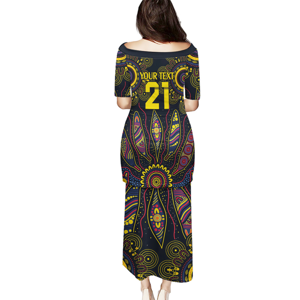 Custom Adelaide Football Puletasi With Crow Aboriginal Art Style