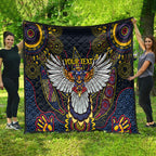 Custom Adelaide Football Quilt With Crow Aboriginal Art Style