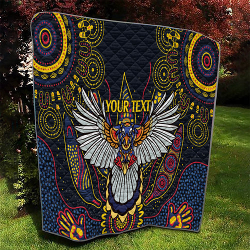 Custom Adelaide Football Quilt With Crow Aboriginal Art Style