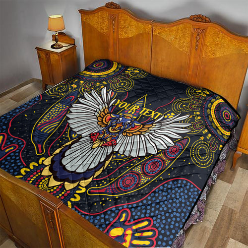 Custom Adelaide Football Quilt With Crow Aboriginal Art Style