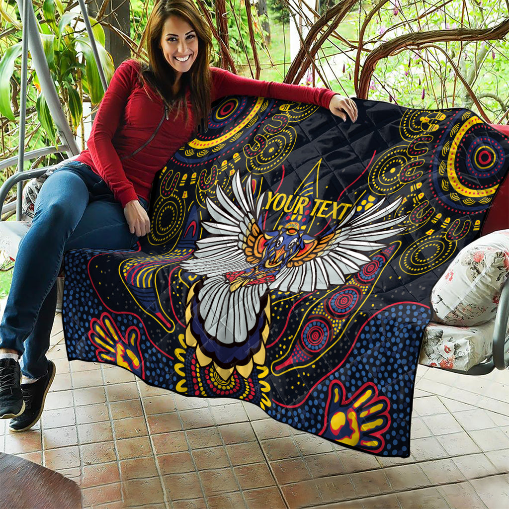 Custom Adelaide Football Quilt With Crow Aboriginal Art Style