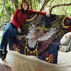 Custom Adelaide Football Quilt With Crow Aboriginal Art Style