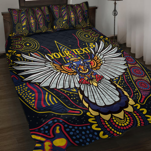 Custom Adelaide Football Quilt Bed Set With Crow Aboriginal Art Style