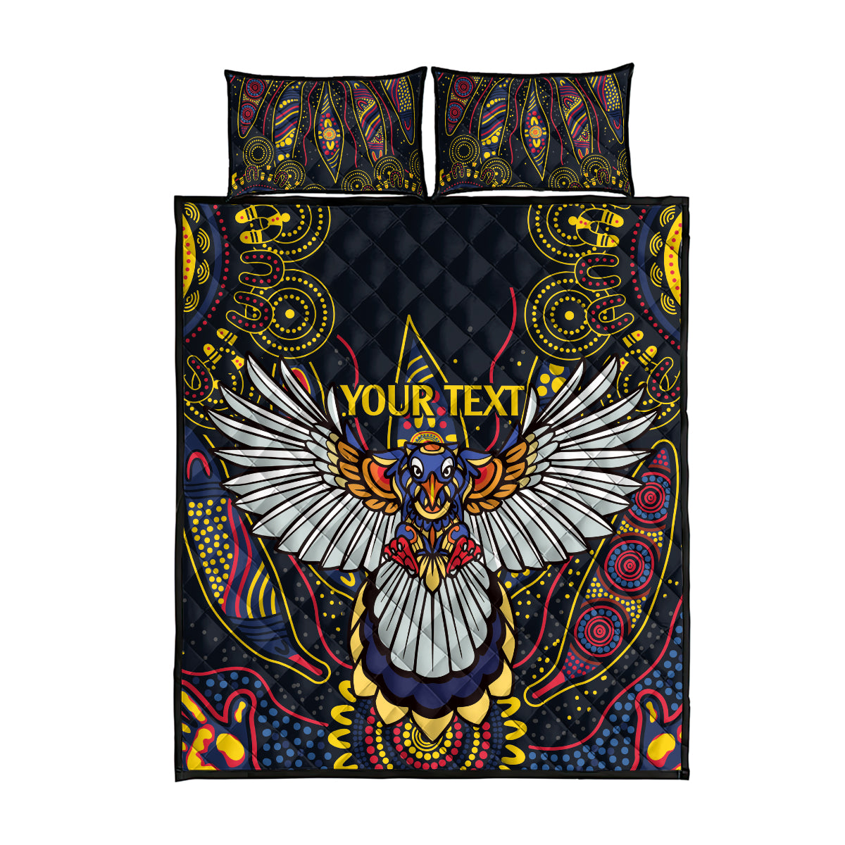 Custom Adelaide Football Quilt Bed Set With Crow Aboriginal Art Style