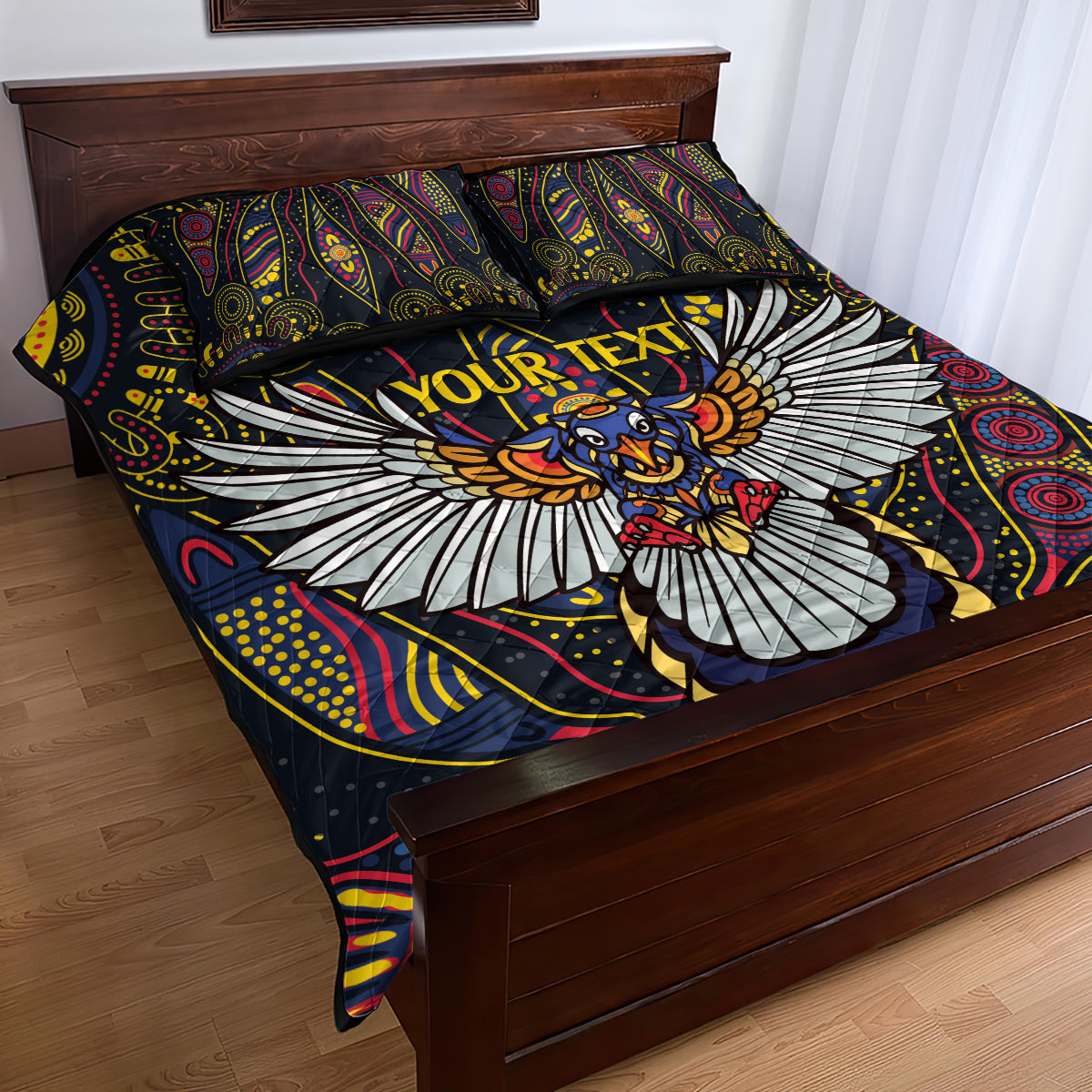 Custom Adelaide Football Quilt Bed Set With Crow Aboriginal Art Style