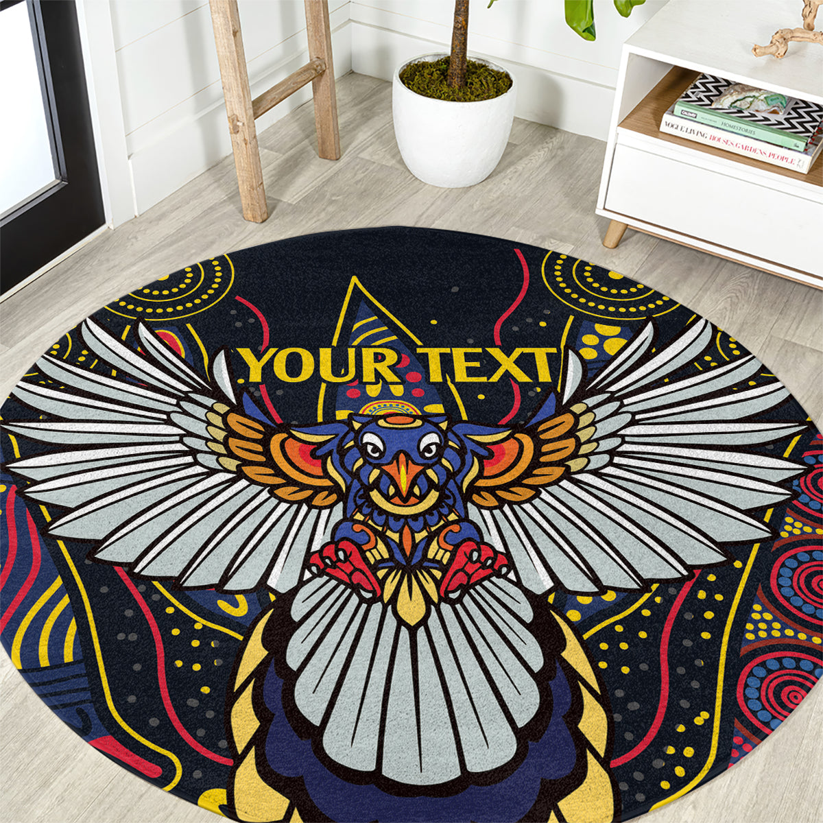 Custom Adelaide Football Round Carpet With Crow Aboriginal Art Style