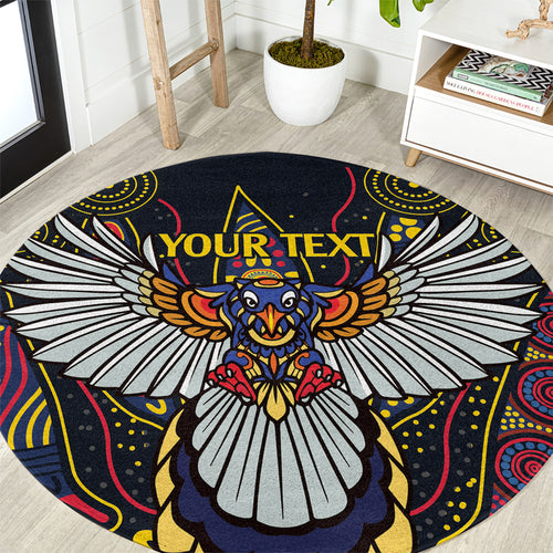 Custom Adelaide Football Round Carpet With Crow Aboriginal Art Style