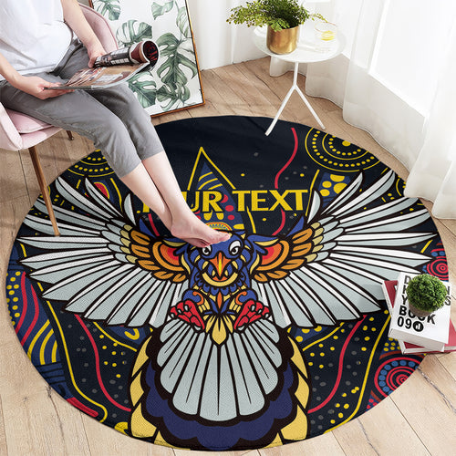 Custom Adelaide Football Round Carpet With Crow Aboriginal Art Style
