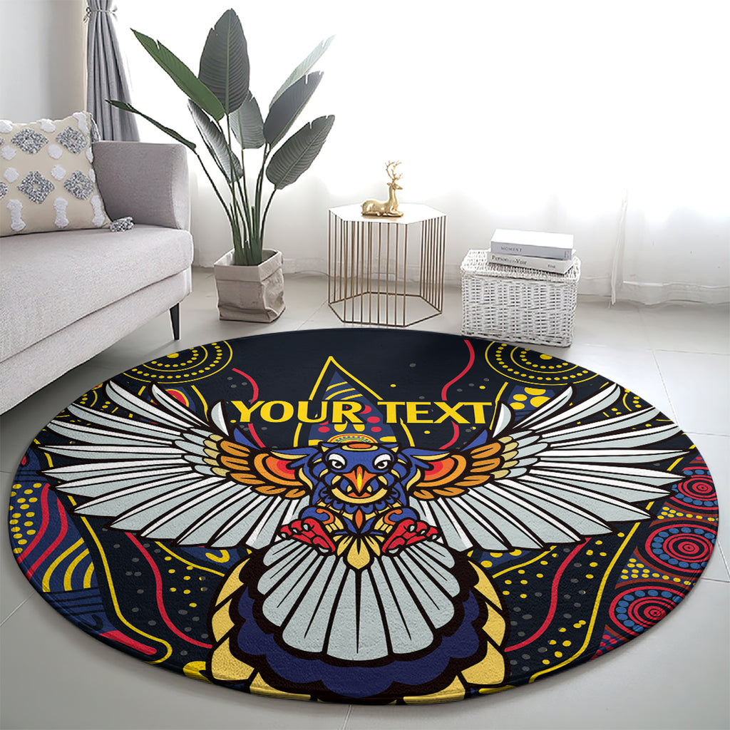 Custom Adelaide Football Round Carpet With Crow Aboriginal Art Style