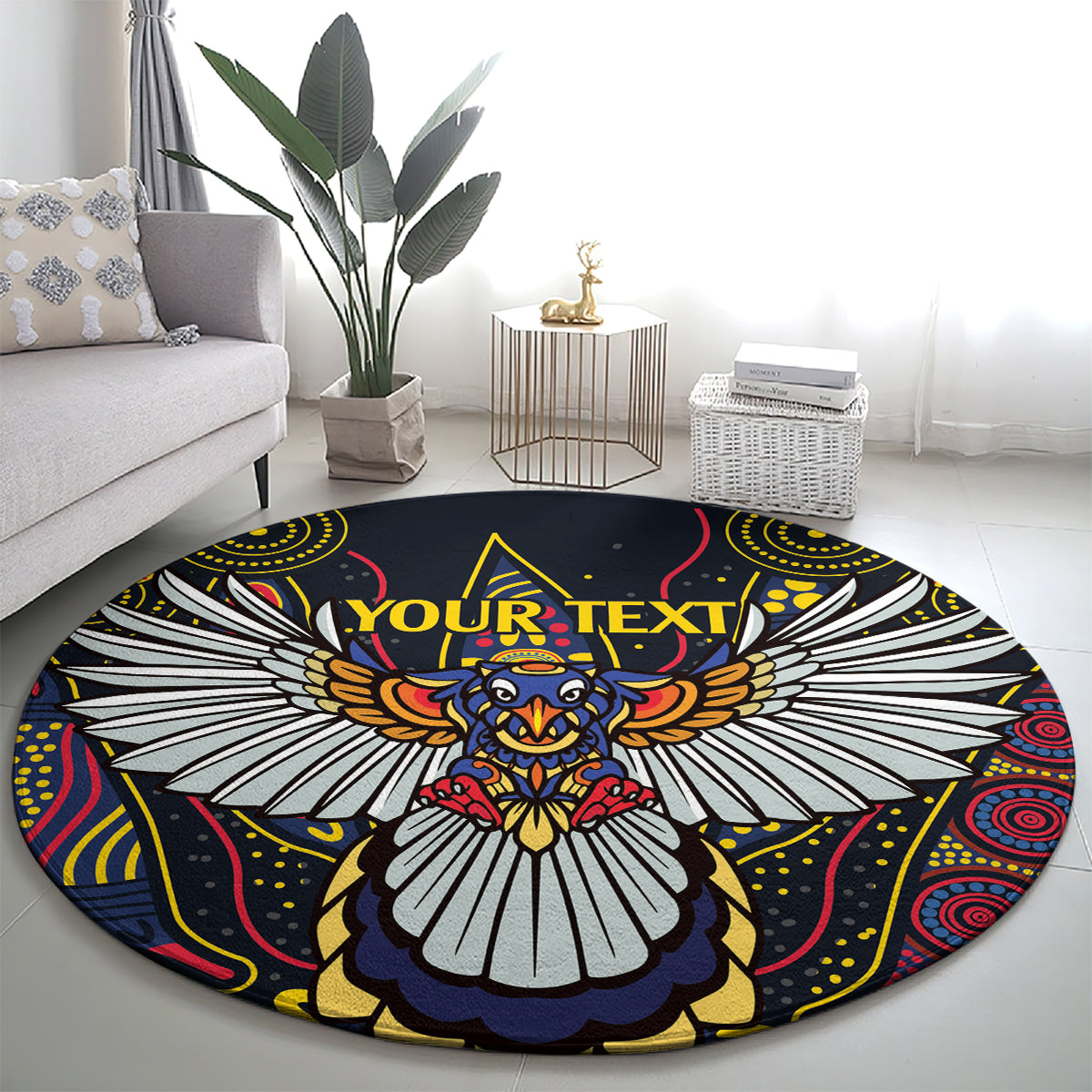 Custom Adelaide Football Round Carpet With Crow Aboriginal Art Style