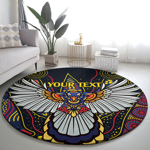 Custom Adelaide Football Round Carpet With Crow Aboriginal Art Style