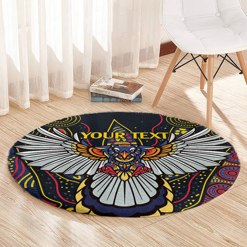 Custom Adelaide Football Round Carpet With Crow Aboriginal Art Style