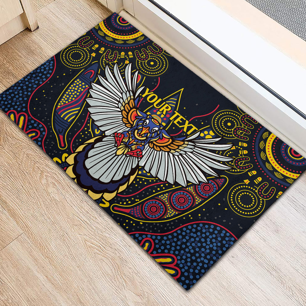 Custom Adelaide Football Rubber Doormat With Crow Aboriginal Art Style