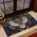 Custom Adelaide Football Rubber Doormat With Crow Aboriginal Art Style