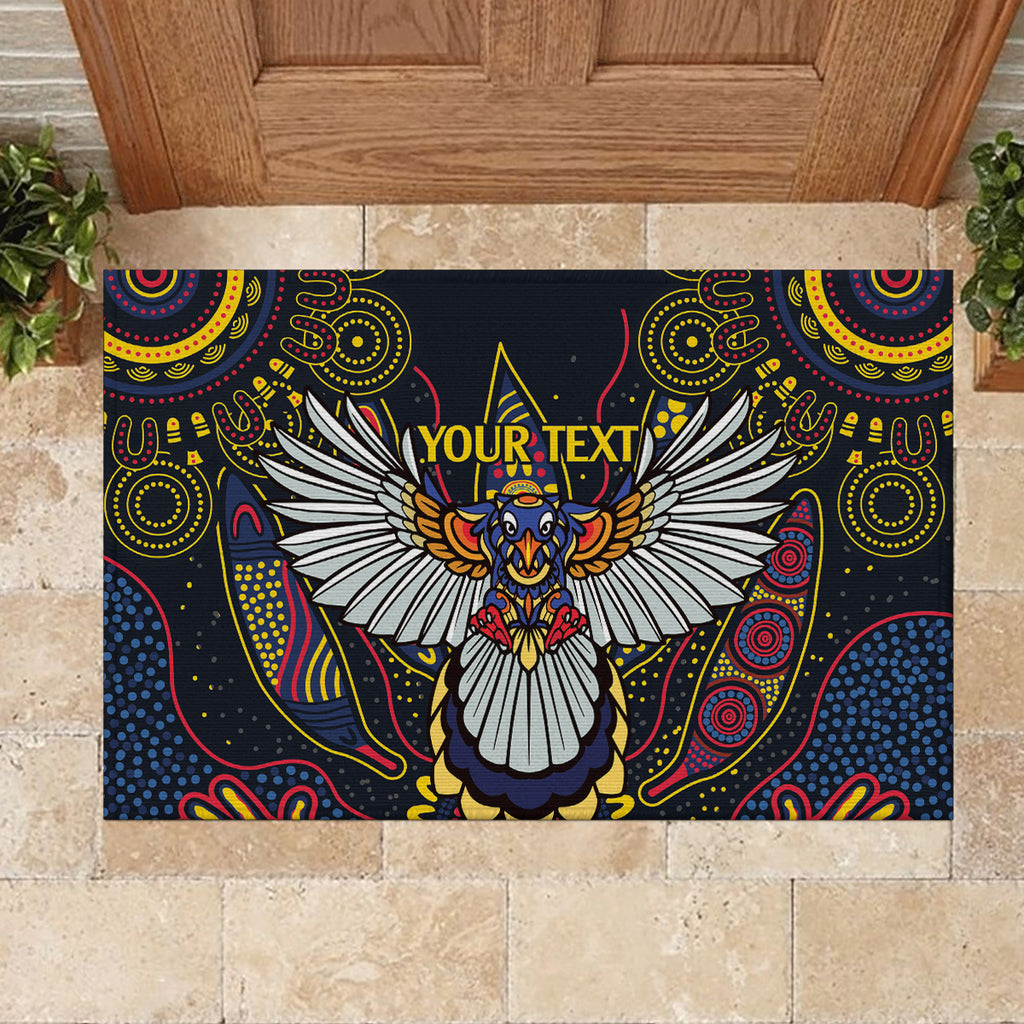 Custom Adelaide Football Rubber Doormat With Crow Aboriginal Art Style