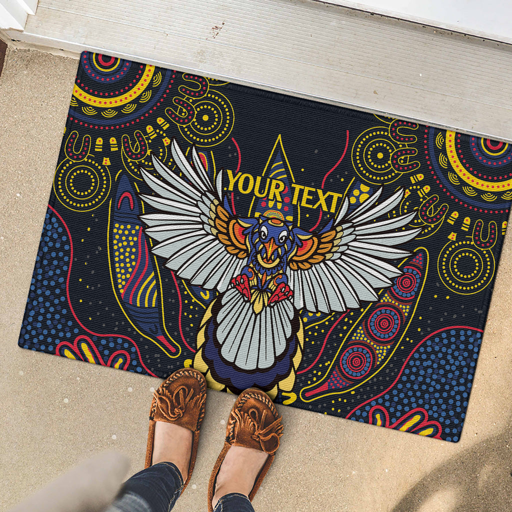 Custom Adelaide Football Rubber Doormat With Crow Aboriginal Art Style