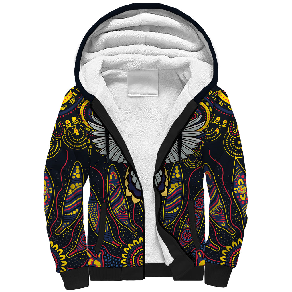 Custom Adelaide Football Sherpa Hoodie With Crow Aboriginal Art Style