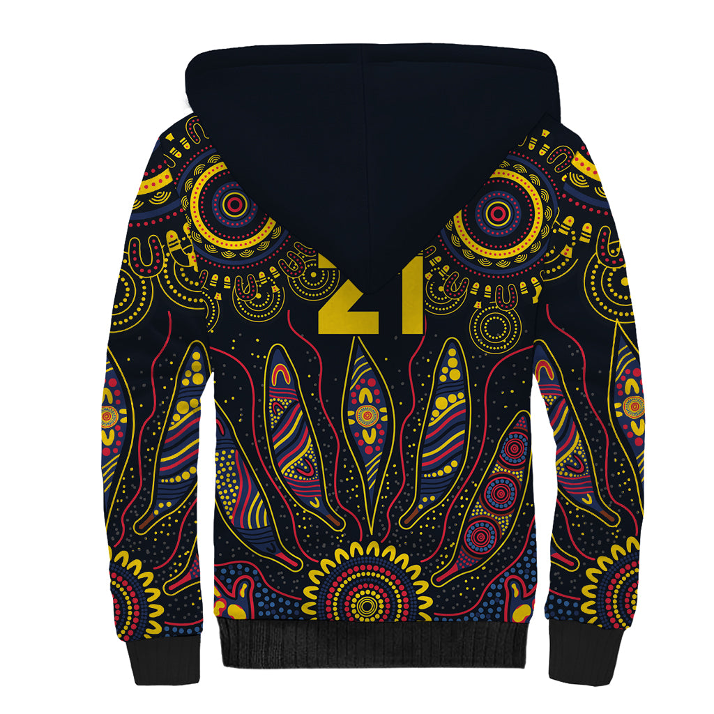 Custom Adelaide Football Sherpa Hoodie With Crow Aboriginal Art Style