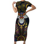 Custom Adelaide Football Short Sleeve Bodycon Dress With Crow Aboriginal Art Style