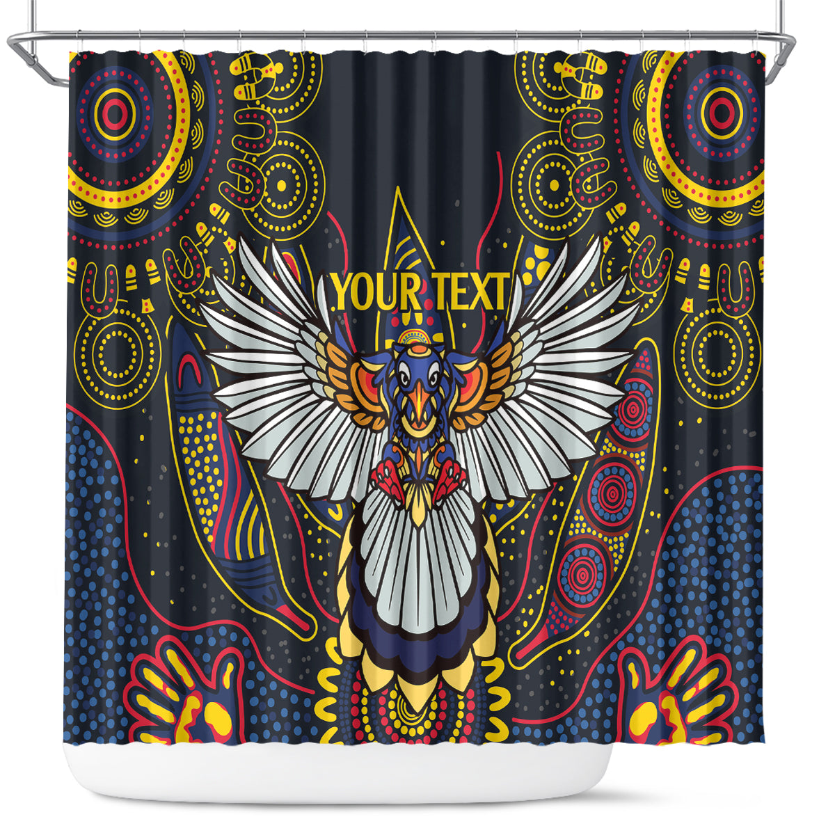 Custom Adelaide Football Shower Curtain With Crow Aboriginal Art Style
