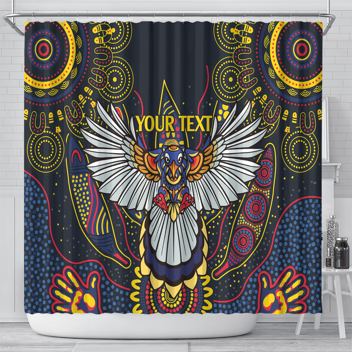 Custom Adelaide Football Shower Curtain With Crow Aboriginal Art Style