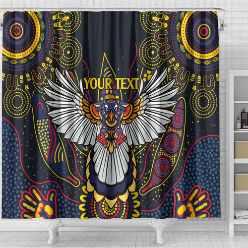 Custom Adelaide Football Shower Curtain With Crow Aboriginal Art Style