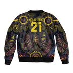 Custom Adelaide Football Sleeve Zip Bomber Jacket With Crow Aboriginal Art Style
