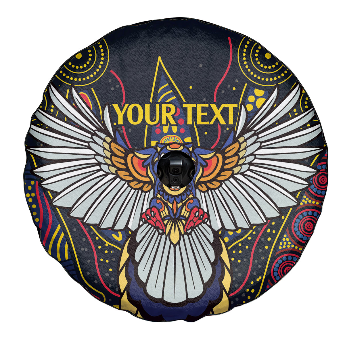 Custom Adelaide Football Spare Tire Cover With Crow Aboriginal Art Style