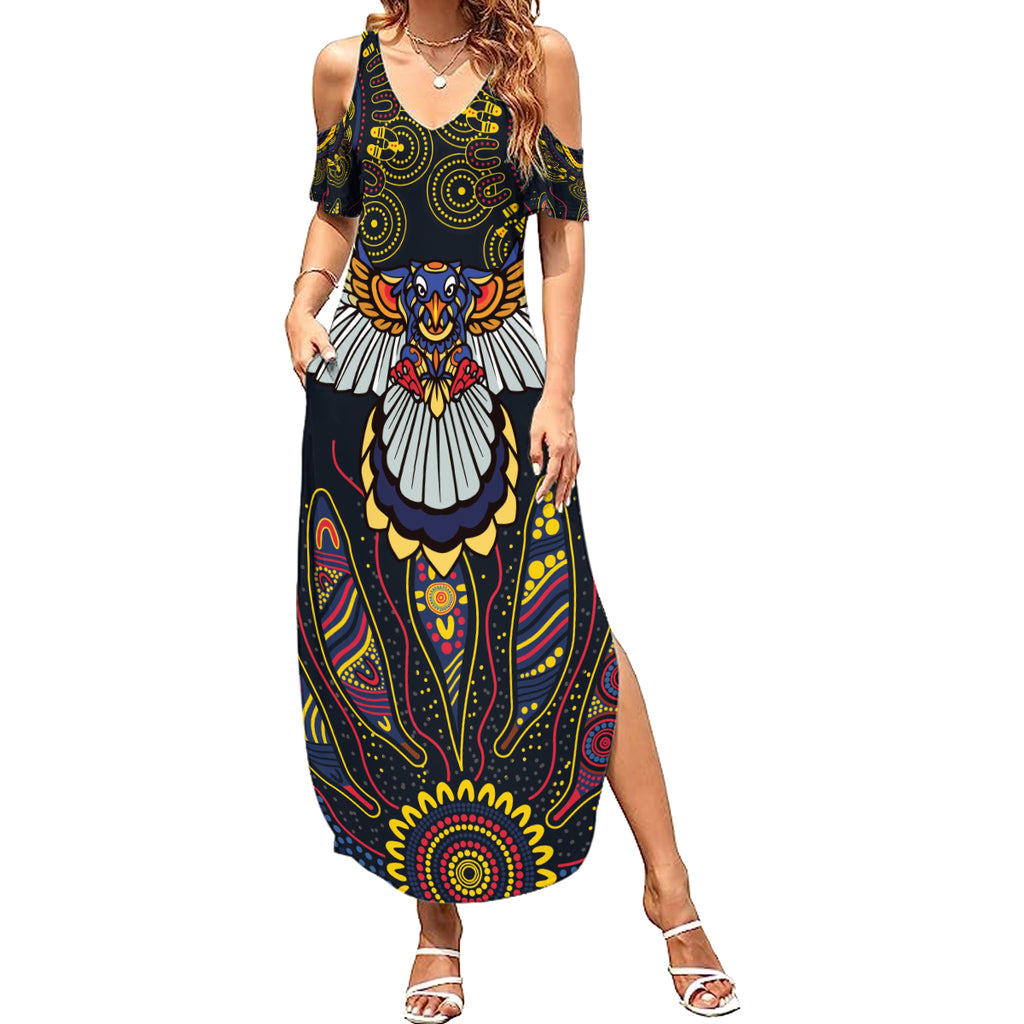 Custom Adelaide Football Summer Maxi Dress With Crow Aboriginal Art Style