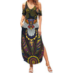 Custom Adelaide Football Summer Maxi Dress With Crow Aboriginal Art Style
