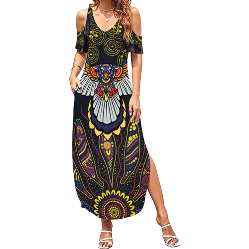 Custom Adelaide Football Summer Maxi Dress With Crow Aboriginal Art Style