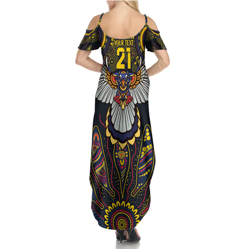 Custom Adelaide Football Summer Maxi Dress With Crow Aboriginal Art Style