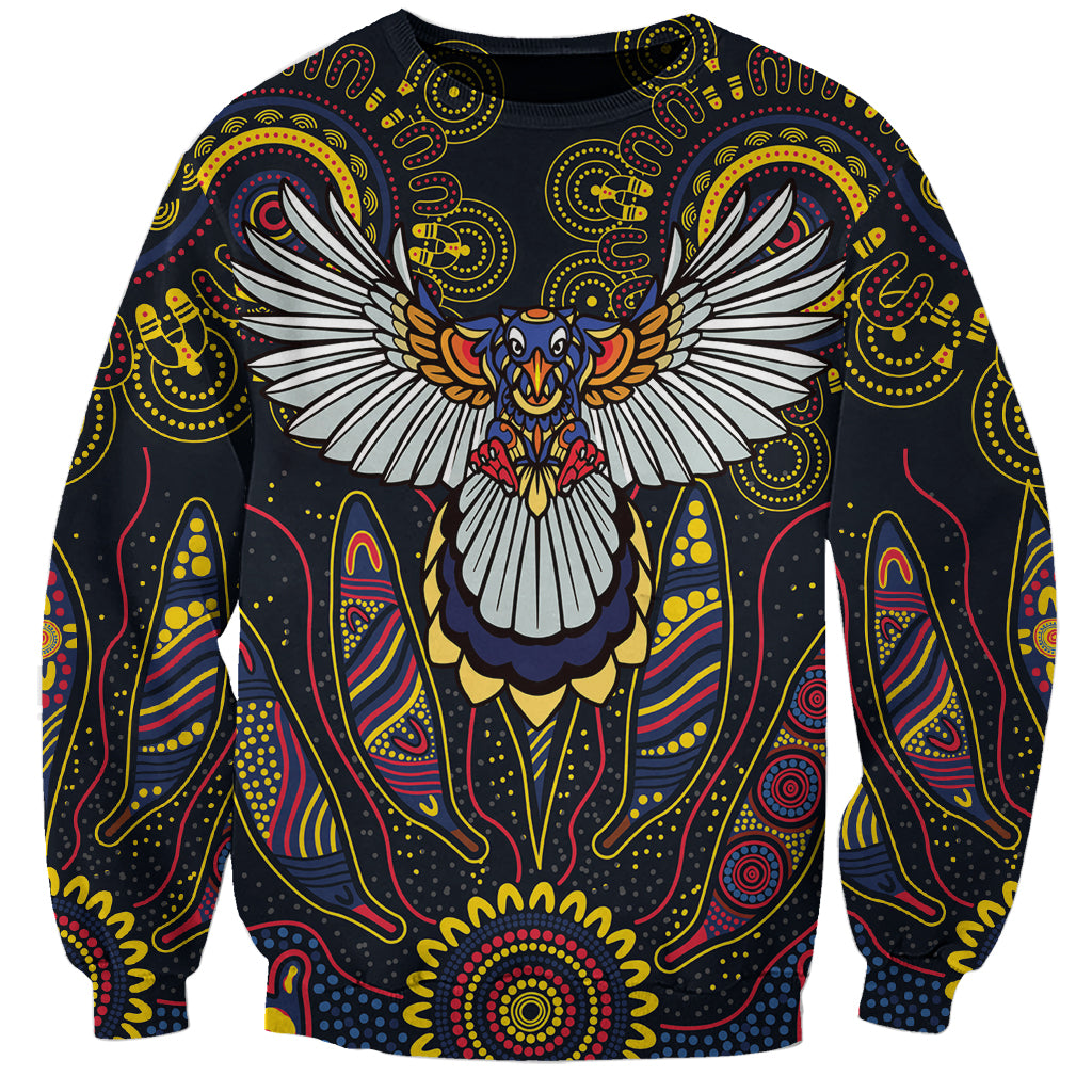 Custom Adelaide Football Sweatshirt With Crow Aboriginal Art Style