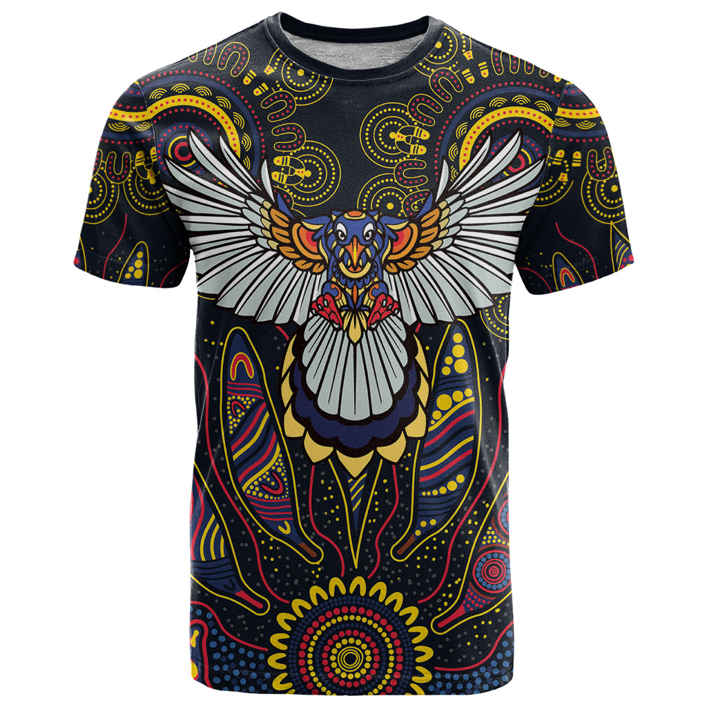 Custom Adelaide Football T Shirt With Crow Aboriginal Art Style