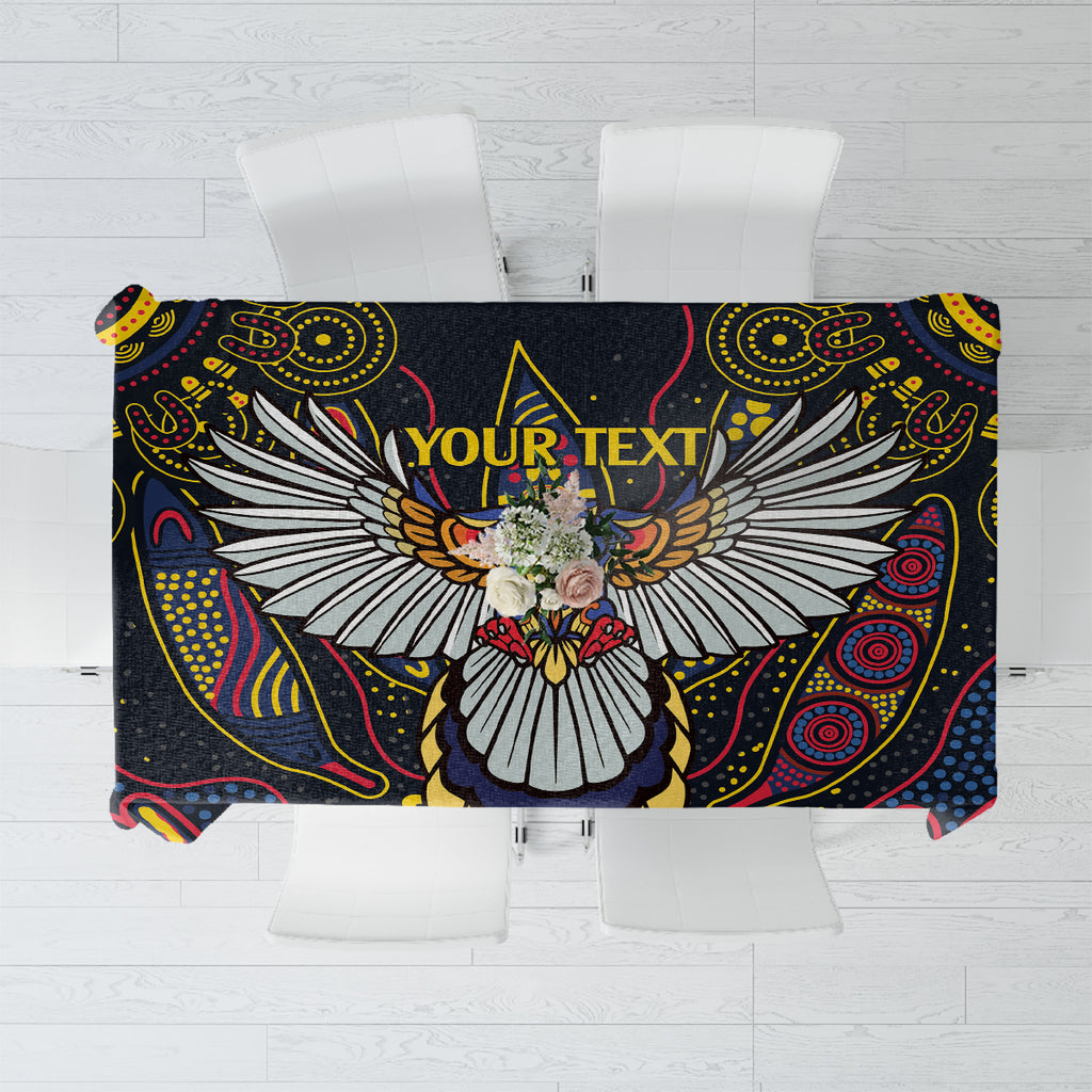 Custom Adelaide Football Tablecloth With Crow Aboriginal Art Style
