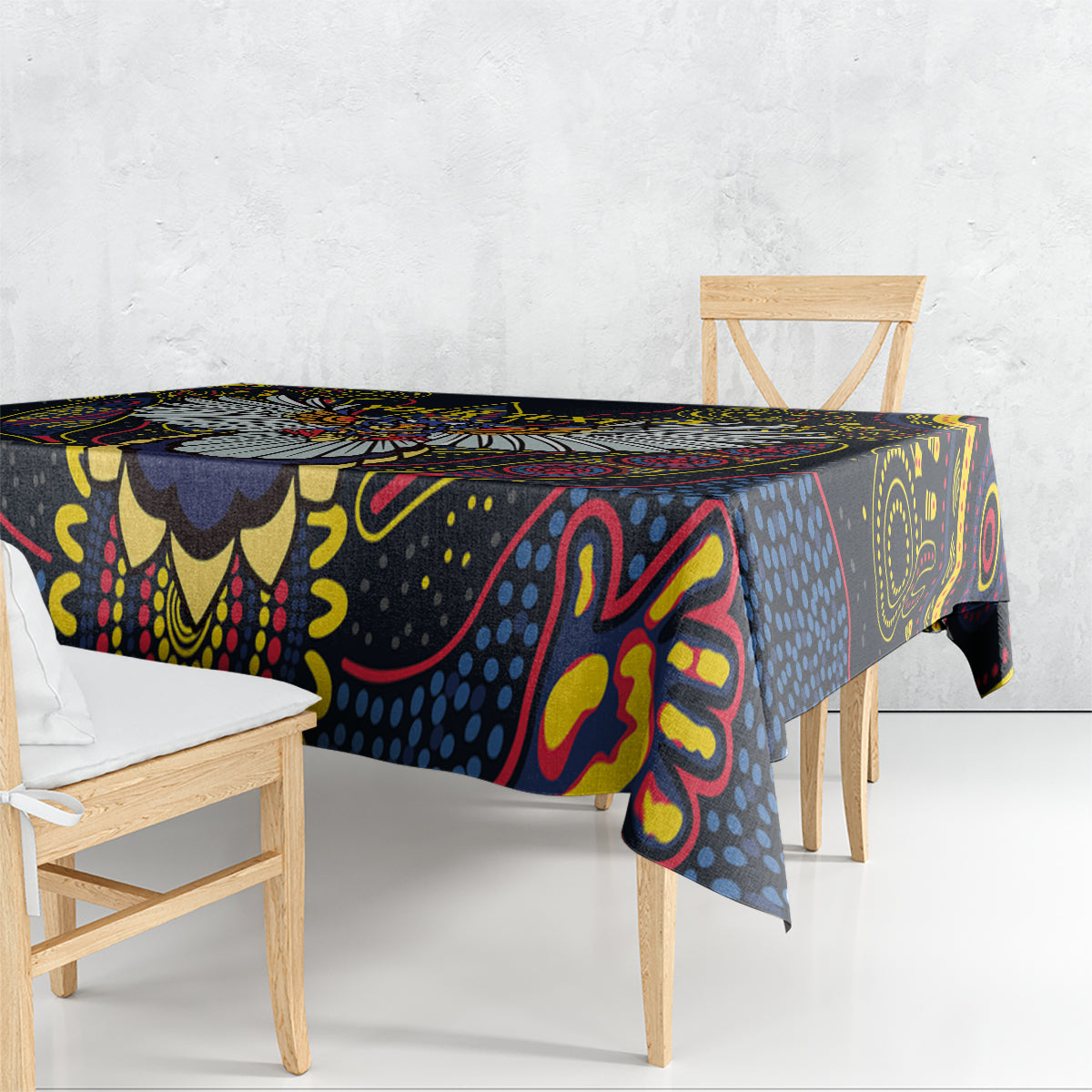 Custom Adelaide Football Tablecloth With Crow Aboriginal Art Style