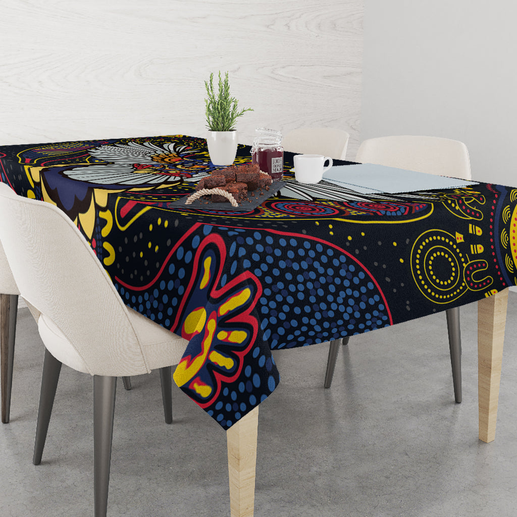 Custom Adelaide Football Tablecloth With Crow Aboriginal Art Style