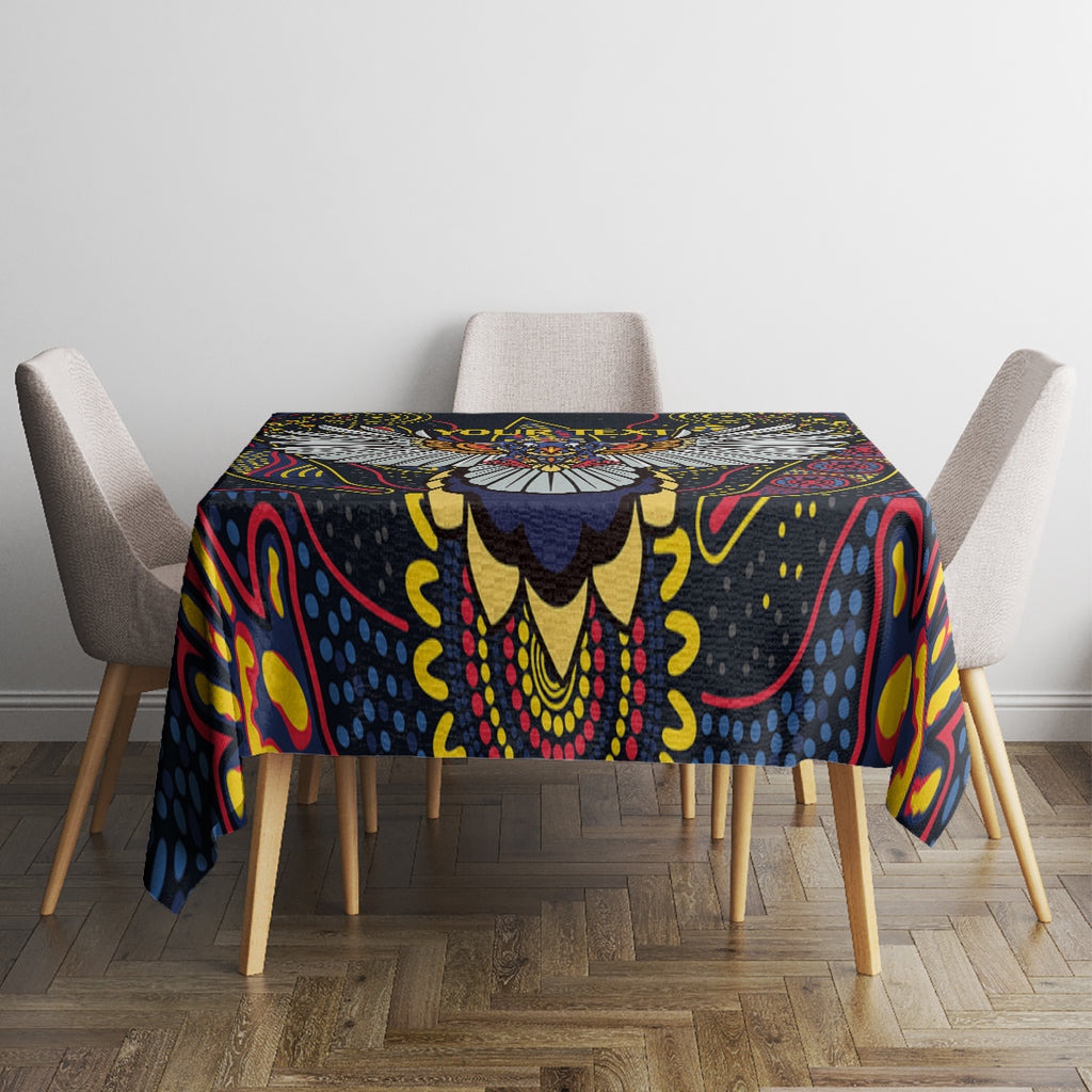 Custom Adelaide Football Tablecloth With Crow Aboriginal Art Style