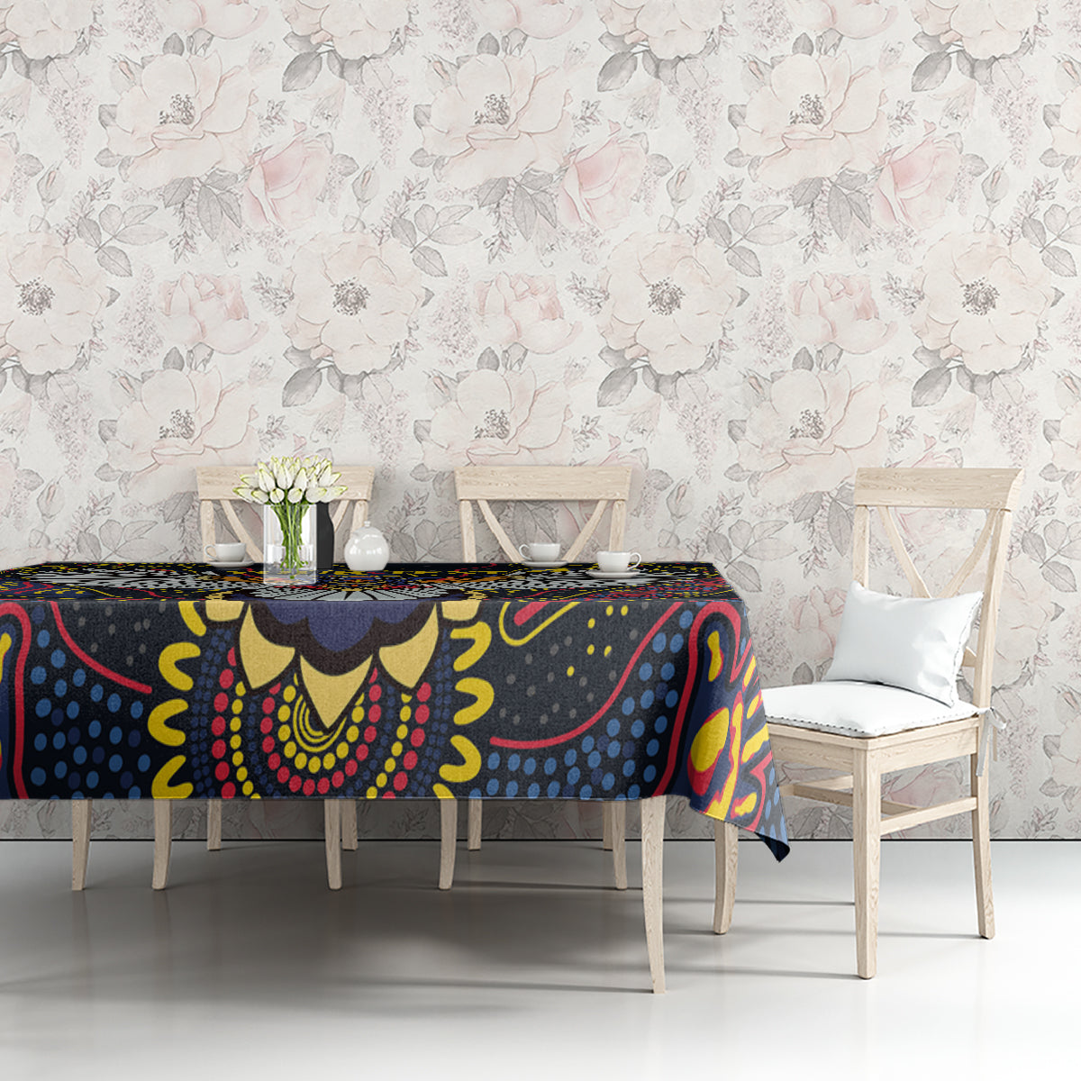 Custom Adelaide Football Tablecloth With Crow Aboriginal Art Style