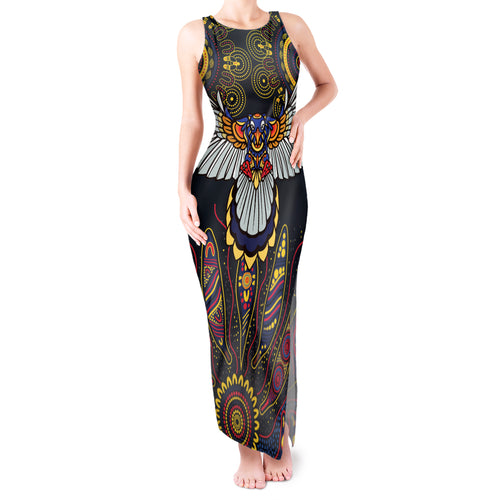 Custom Adelaide Football Tank Maxi Dress With Crow Aboriginal Art Style