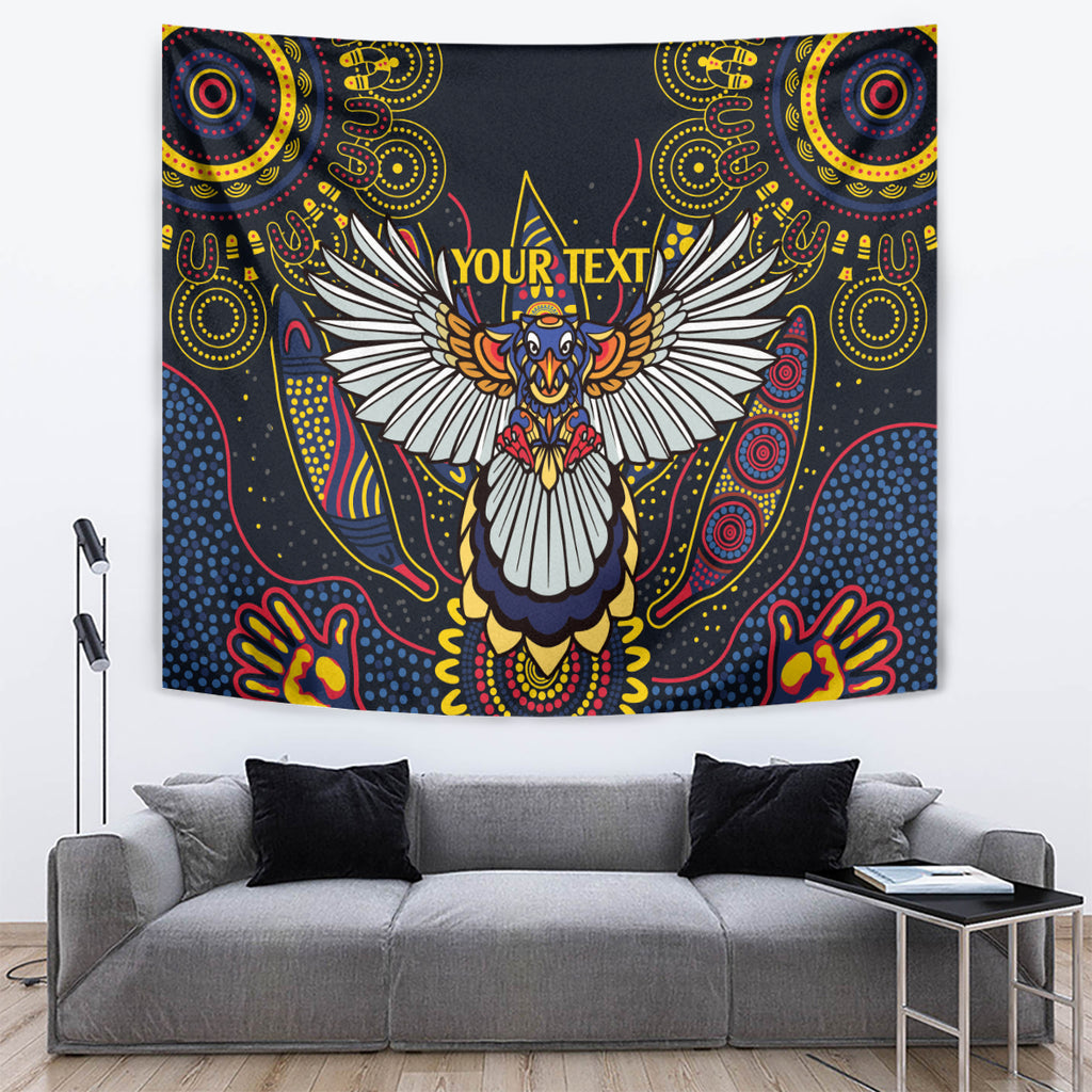 Custom Adelaide Football Tapestry With Crow Aboriginal Art Style